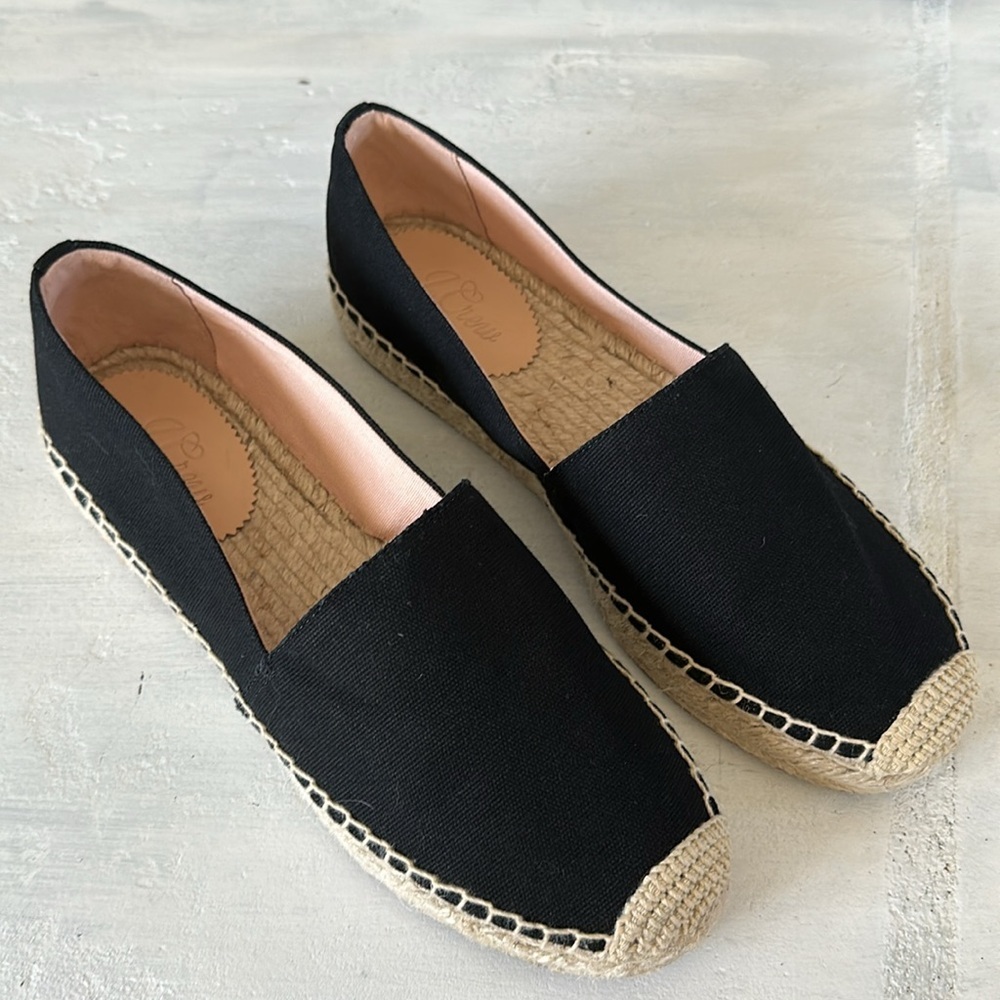 J. Crew SU22 Canvas Espadrille Flat Shoes Sz 10 Black Jute Soles Classic Slip On - Picture 15 of 16